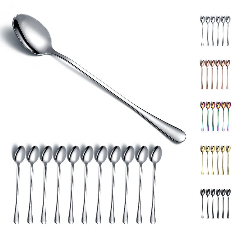 Kyraton Iced Tea Spoons, Kyraton Stainless Steel 7.5" Long Handle Mixing Spoon, Coffee Spoons, Stirring Bar Spoon, Cocktail Spoon, Latte Spoon Pack of 12 - Image 1